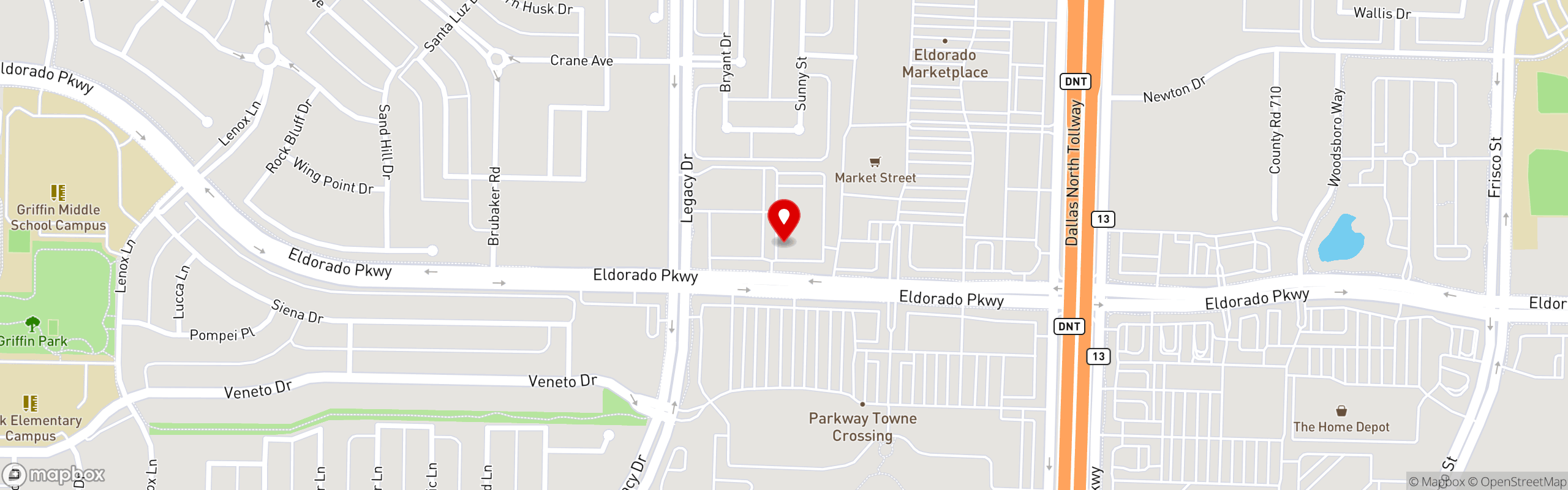 Street map pinning Pie Tap Pizza + Rotisserie + Bar in Eldorado