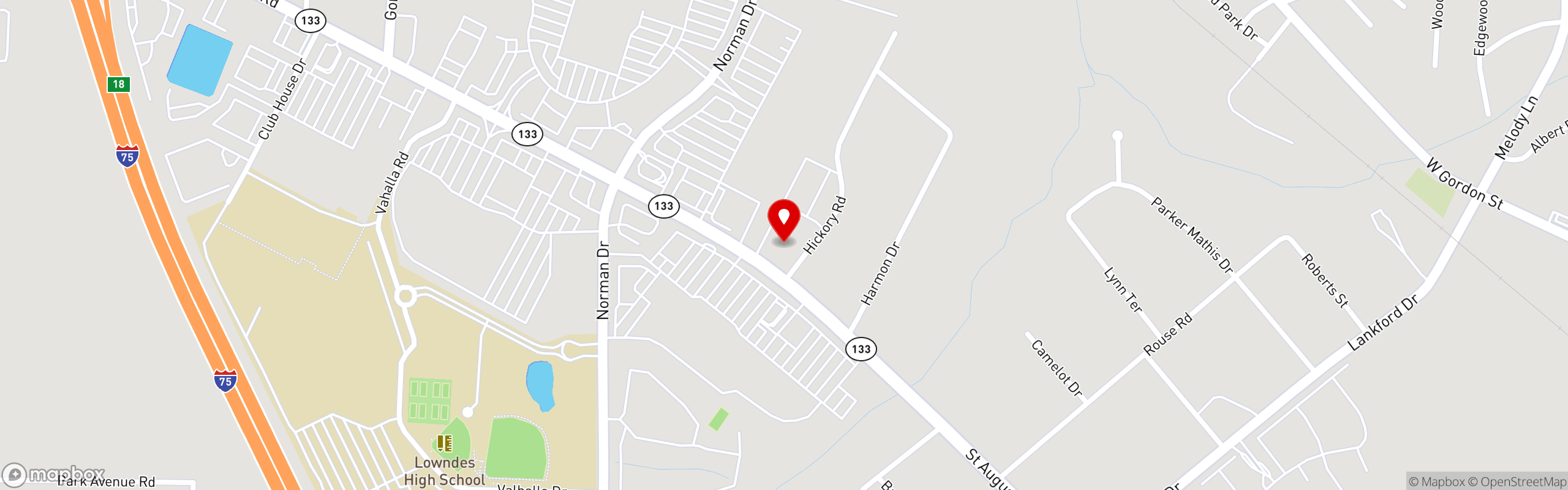 Street map pinning Hog-N-Bones in Valdosta, GA