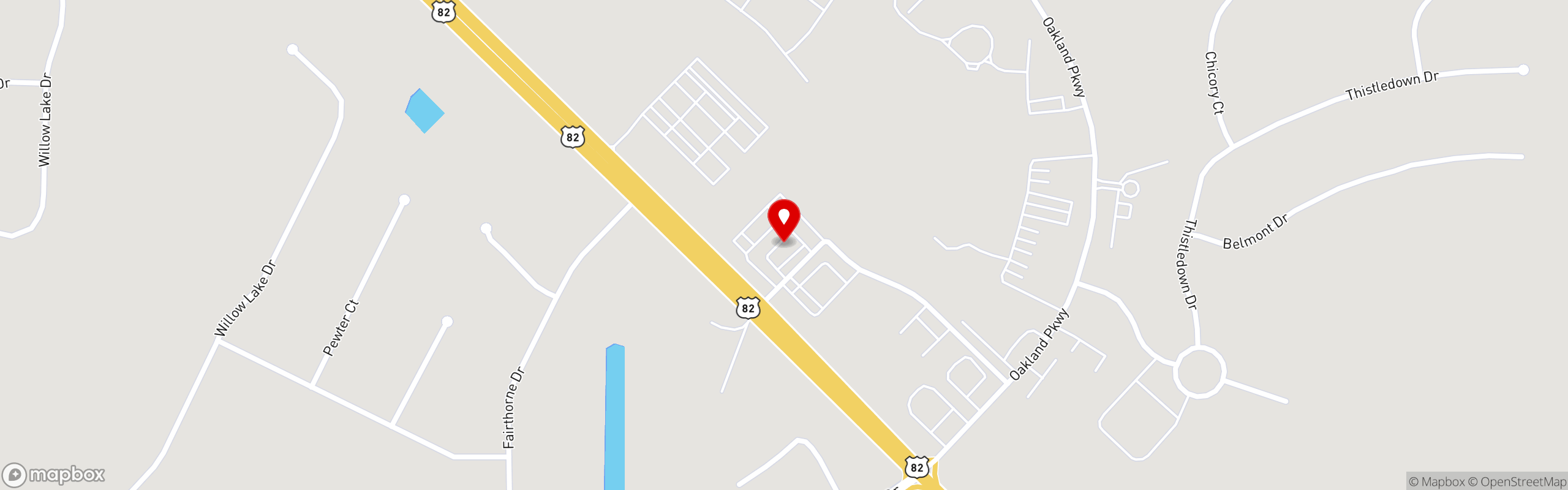 Street map pinning Hog-N-Bones in Leesburg, GA