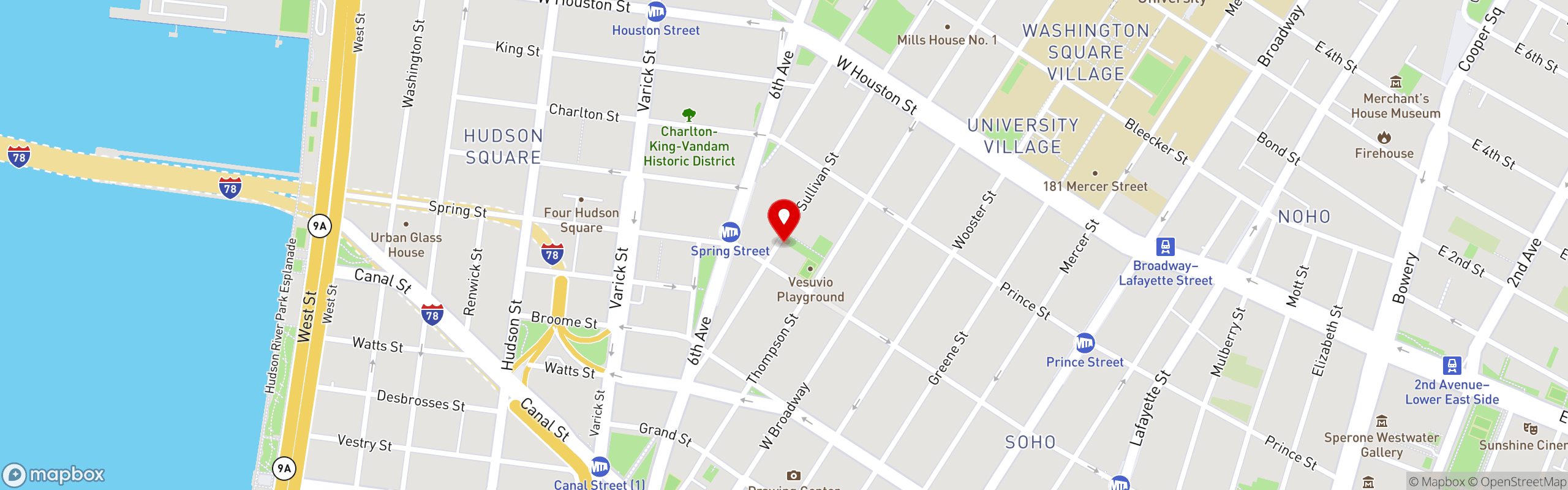 Street map pinning Blue Ribbon Brasserie - SoHo in SoHo