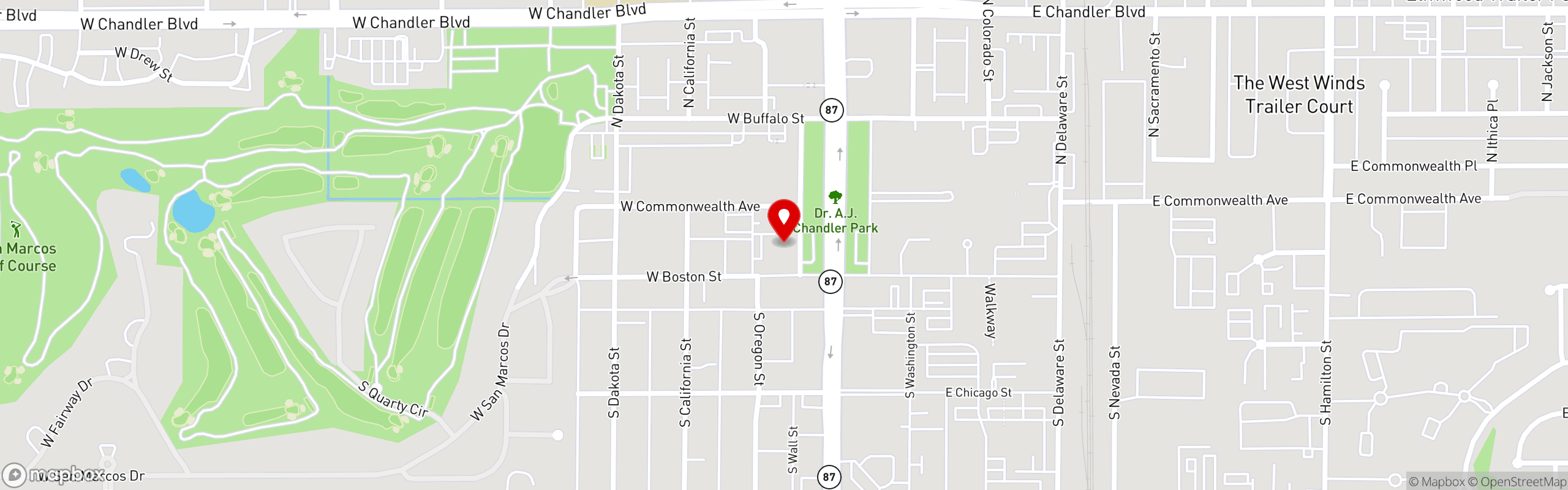 Street map pinning Murphy's Law Irish Pub in Chandler, AZ