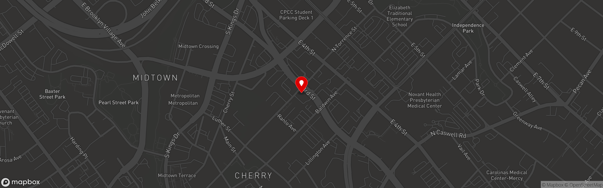 Street map pinning Midtown Tavern in Charlotte, NC