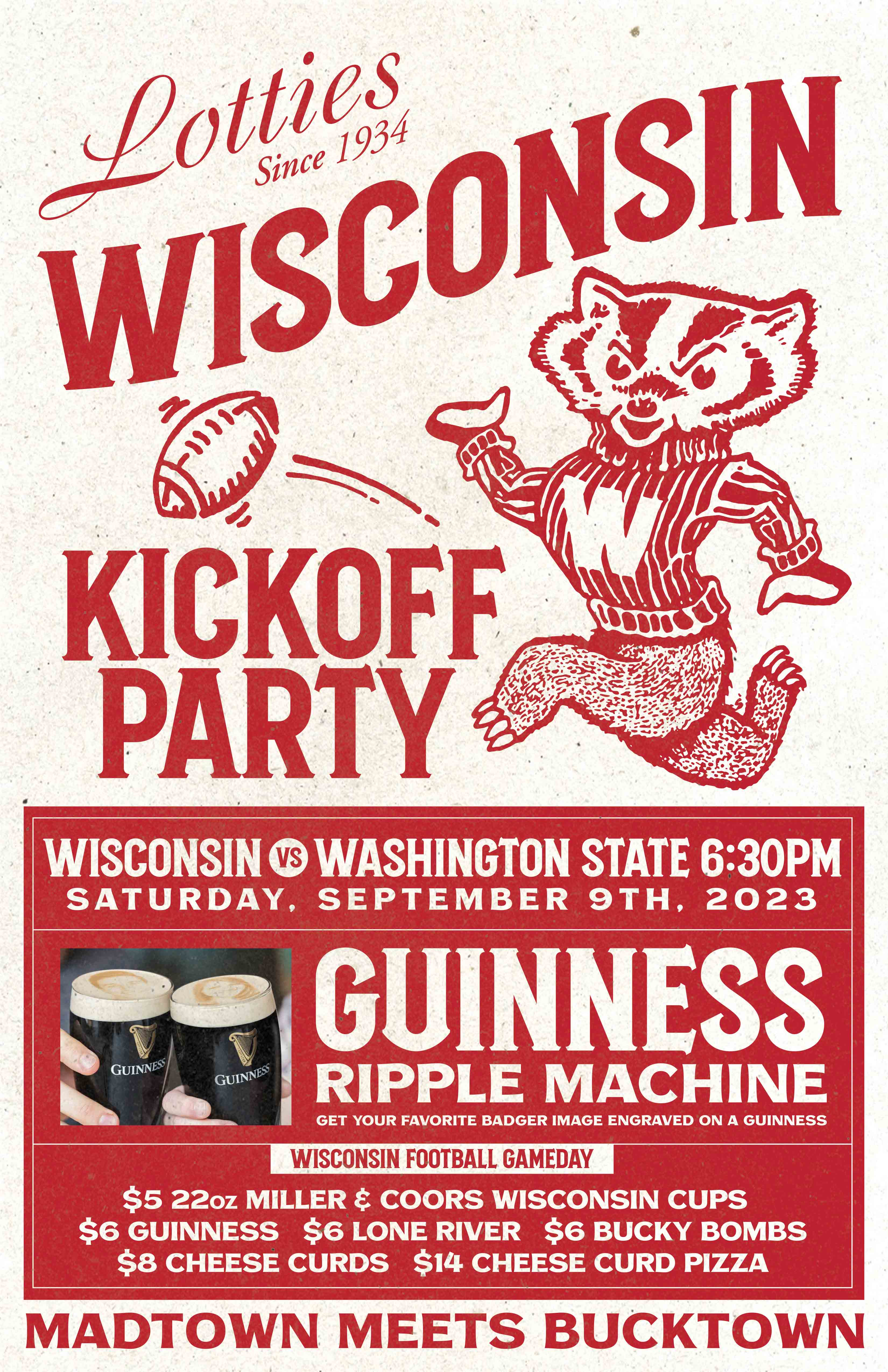 Bigtime matchup on Saturday. Join us for a Wisconsin vs. Maryland Watch  Party over at @lottiespub from 11am-1pm! Sponsored by our friends…