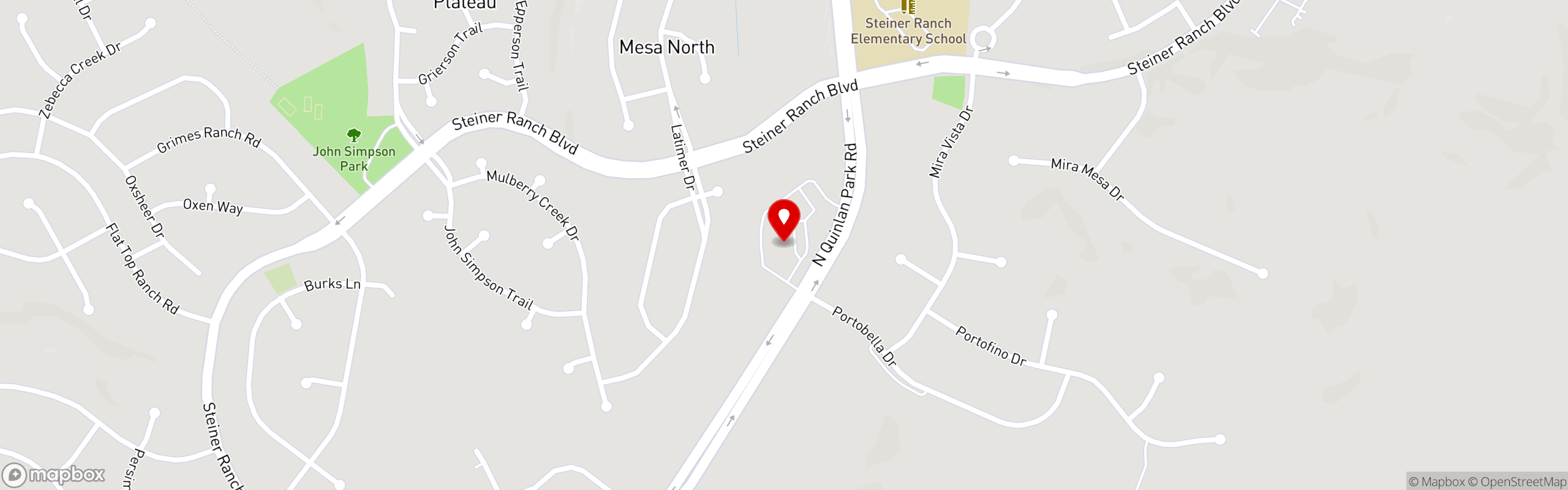 Street map pinning Vaqueros Cafe & Cantina in Steiner Ranch