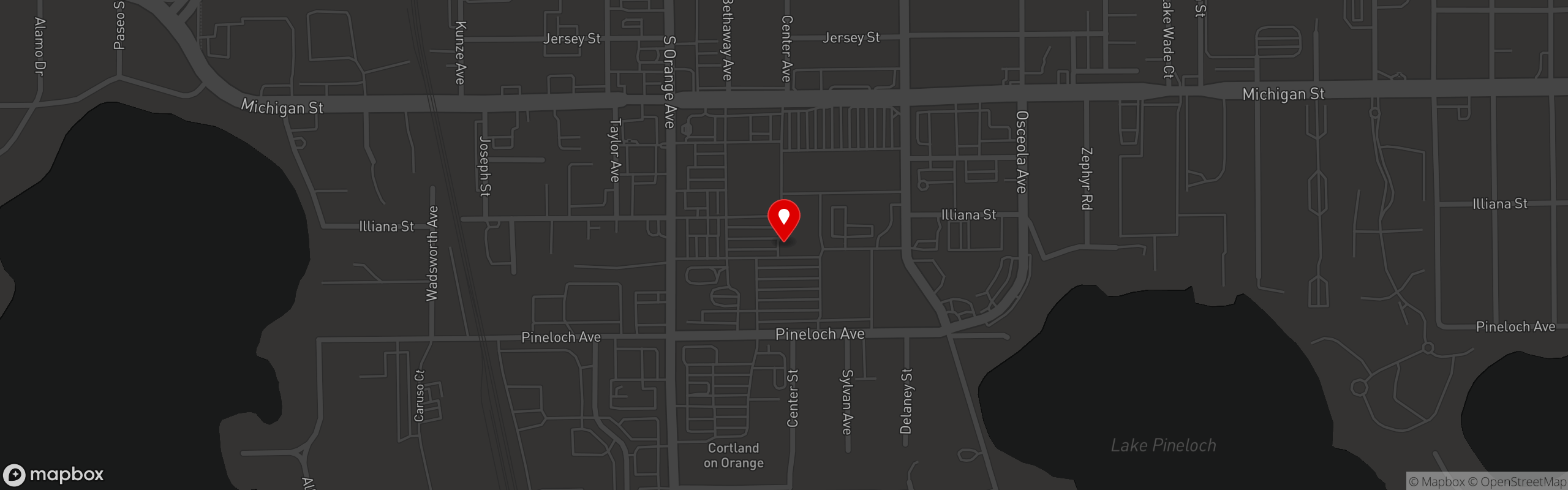 Street map pinning Peach Valley Cafe in Peach Valley Cafe South Orange (Orlando)
