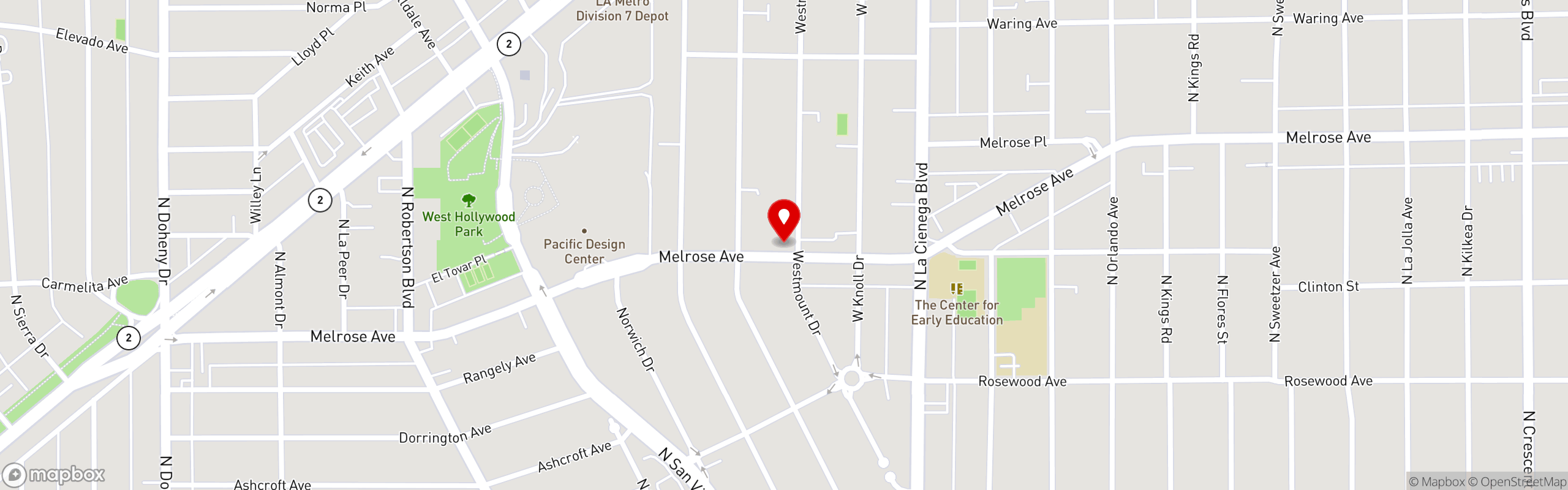 Street map pinning Urth Caffé in Melrose