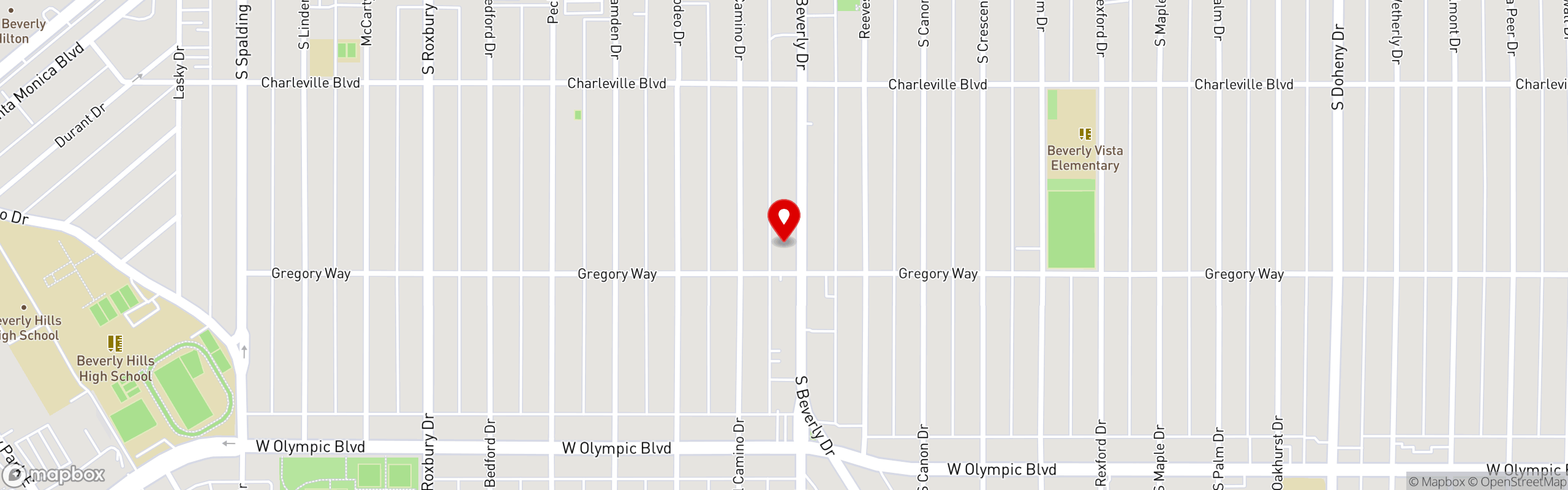 Street map pinning Urth Caffé in Beverly Hills