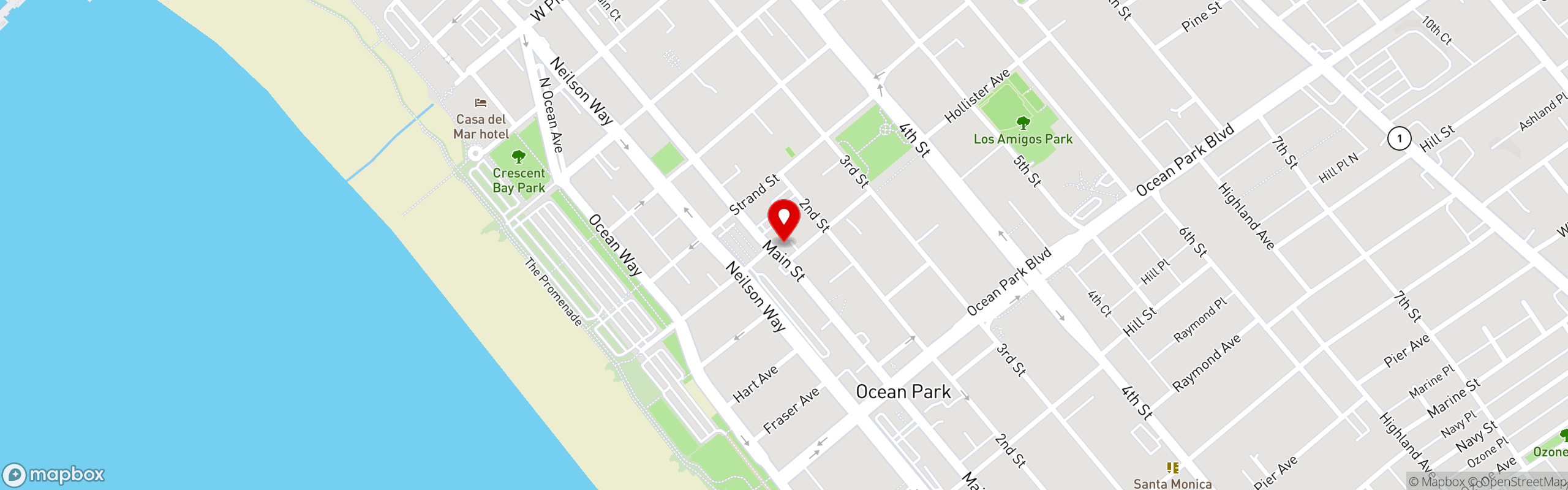 Street map pinning Urth Caffé in Santa Monica