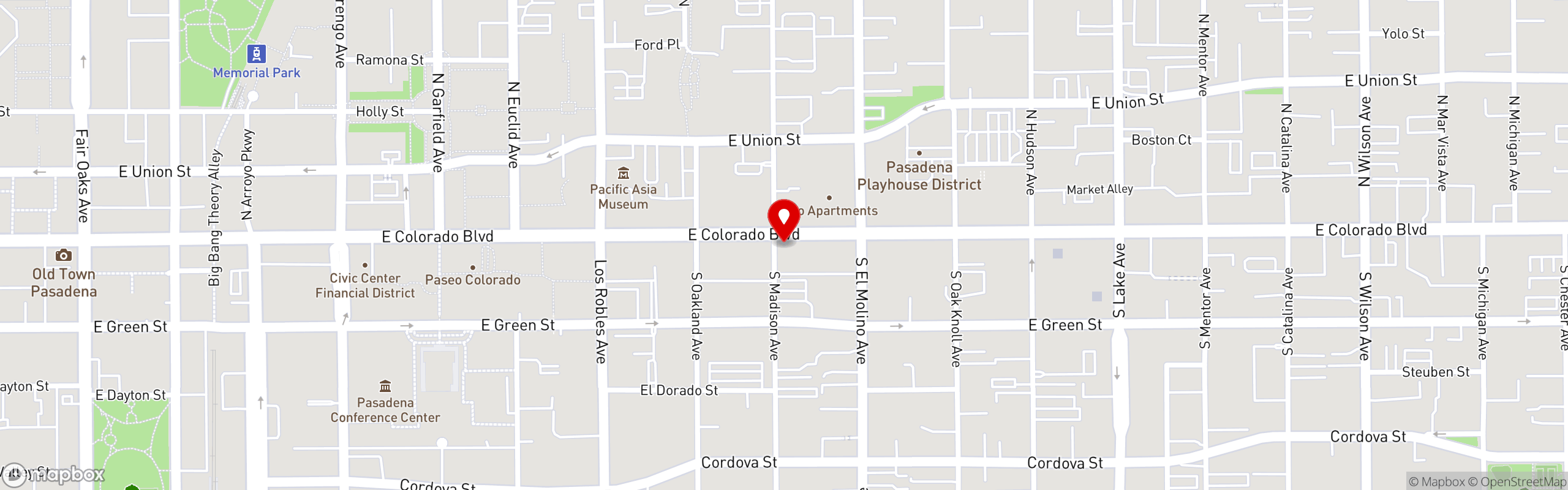 Street map pinning Urth Caffé in Pasadena