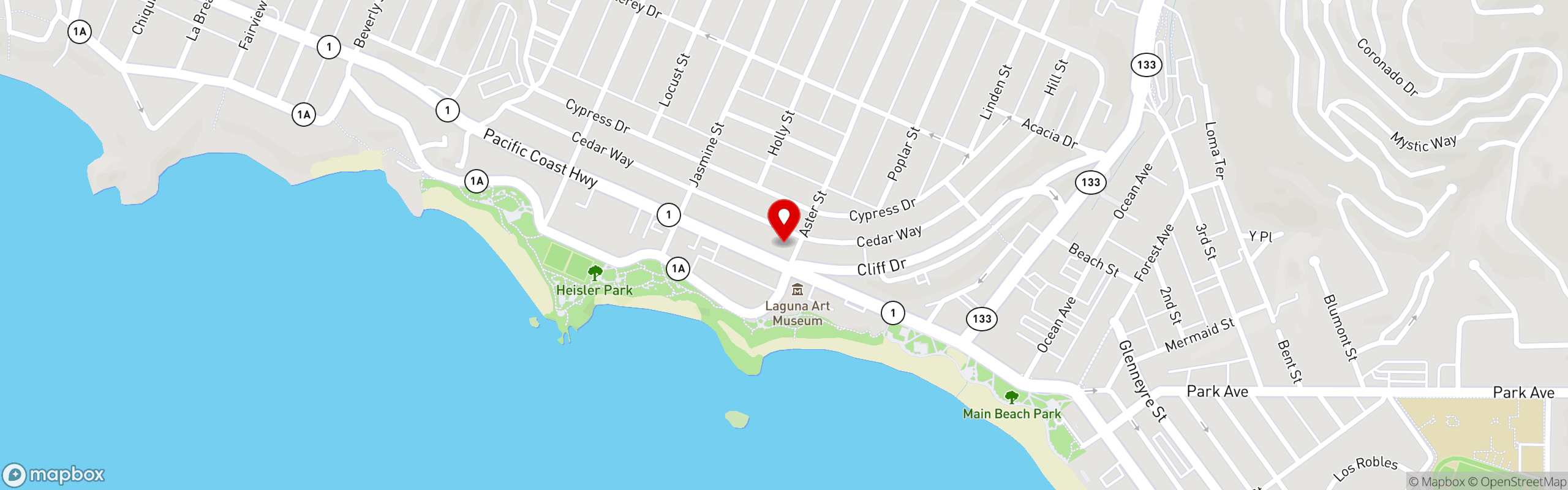 Street map pinning Urth Caffé in Laguna Beach