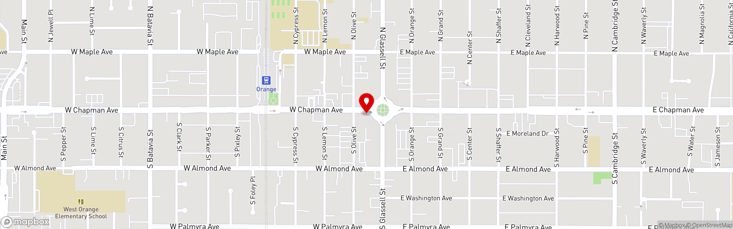 Street map pinning Urth Caffé in Orange