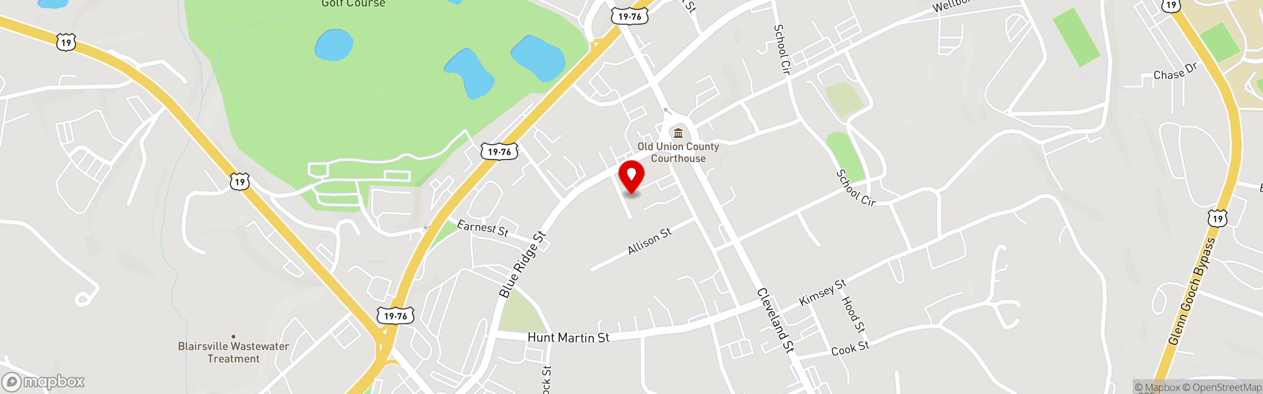 Street map pinning Pizza Belly Blairsville in Pizza Belly (Merchants Walk)