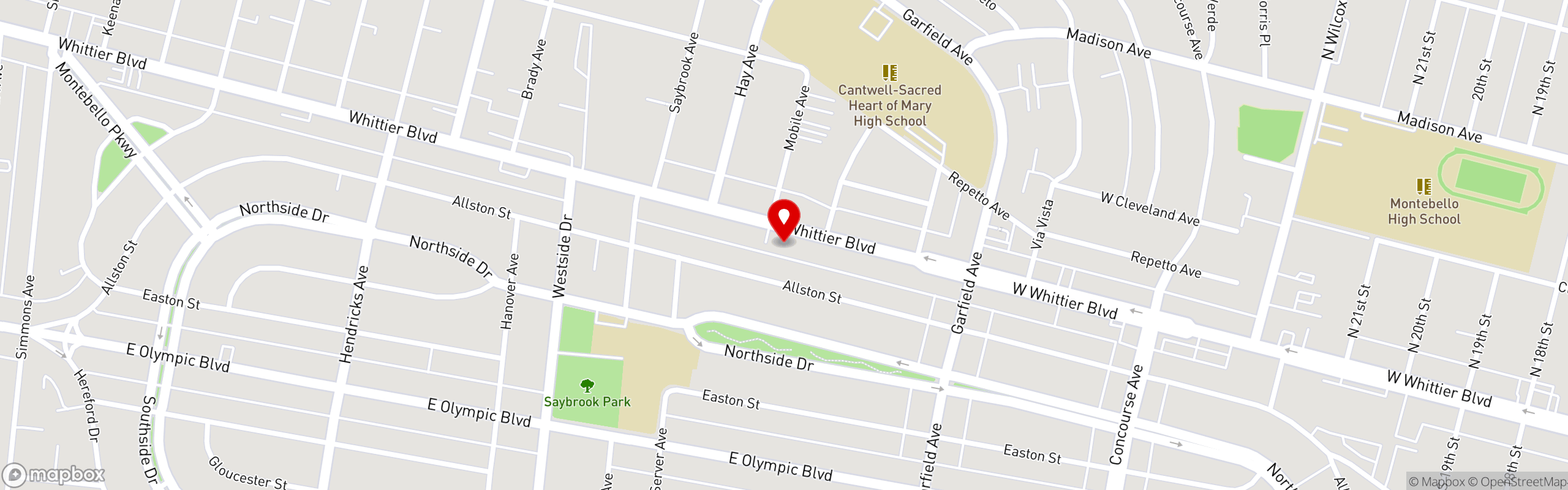 Street map pinning Amigos Birria Tacos in East LA - CA