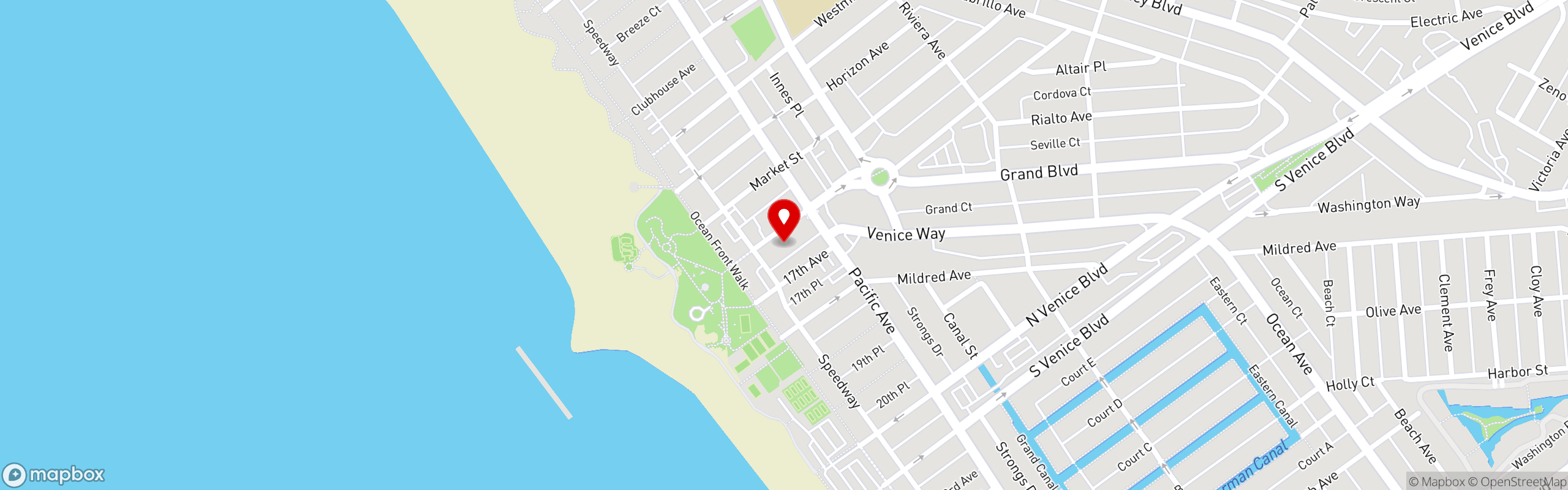 Street map pinning Amigos Birria Tacos in Venice Beach - CA