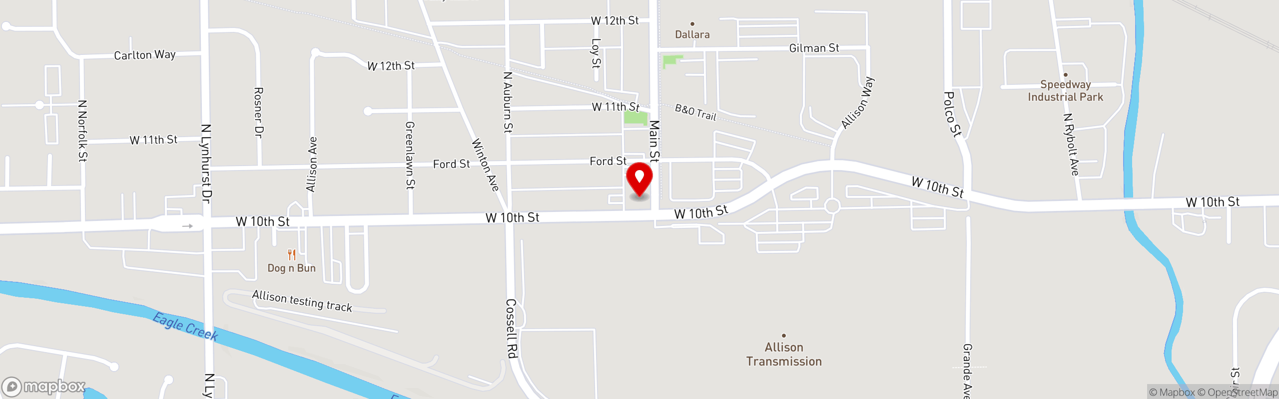 Street map pinning Big Woods in Speedway, IN