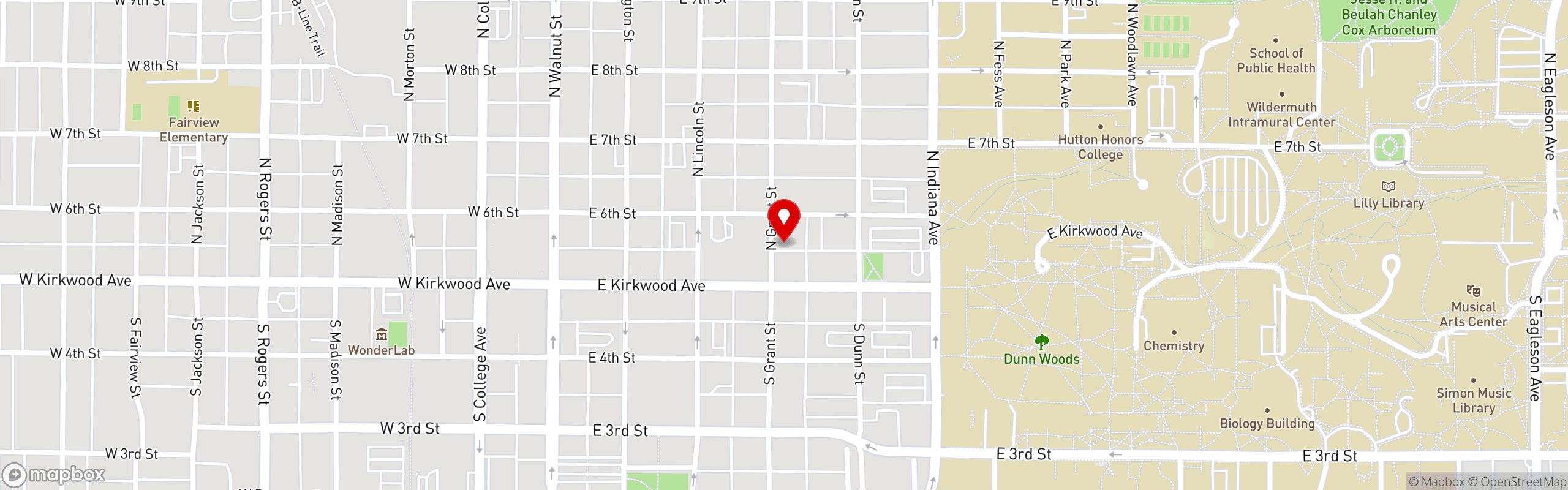 Street map pinning Big Woods in Bloomington, IN