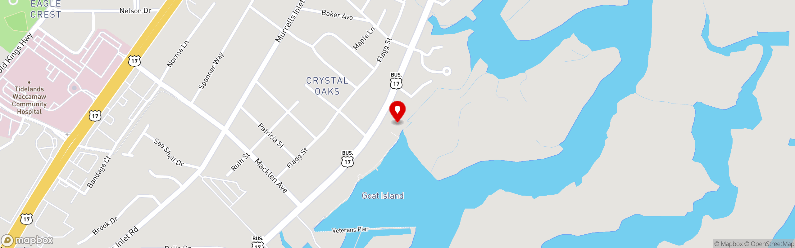 Street map pinning Bovine's Wood Fired Specialties in Murrells Inlet, SC