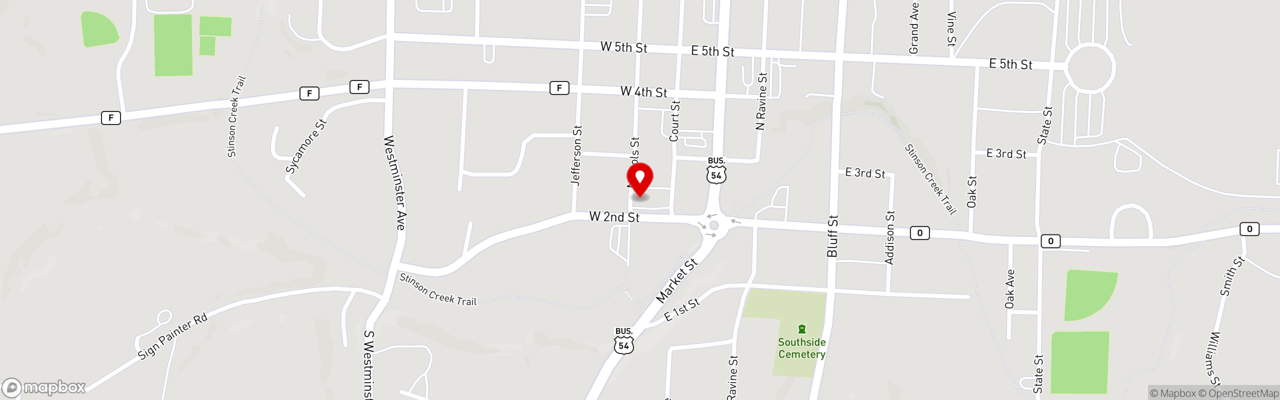 Street map pinning Ohana Pizzeria in Ohana Pizzeria
