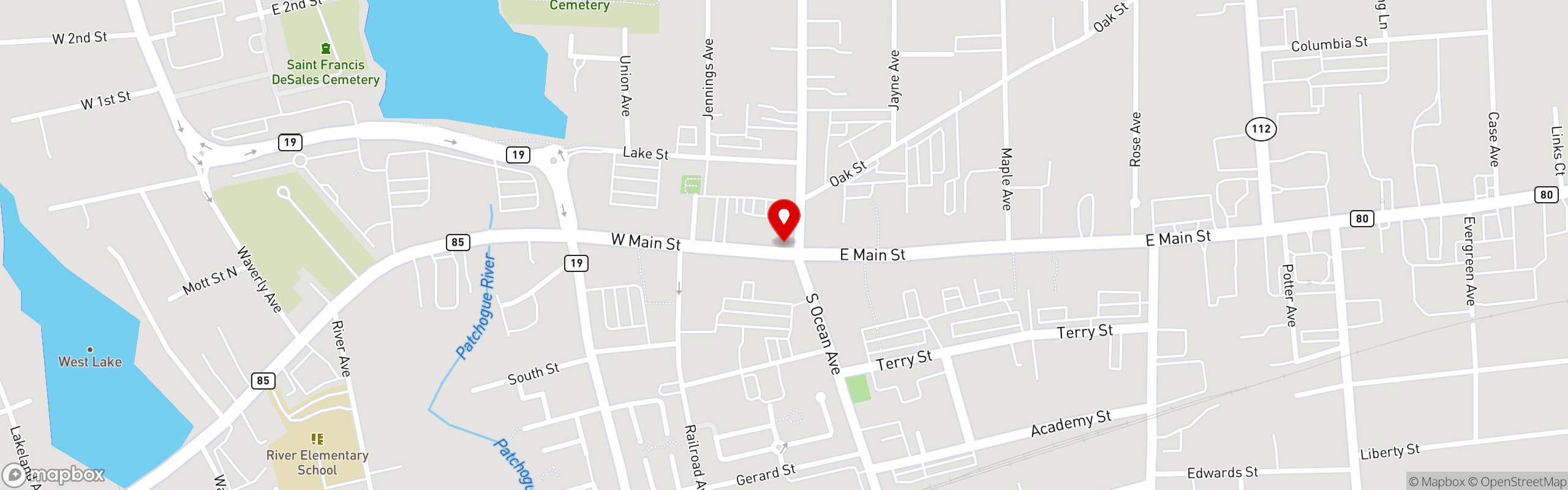 Street map pinning Arooga's in Arooga's | Patchogue, NY