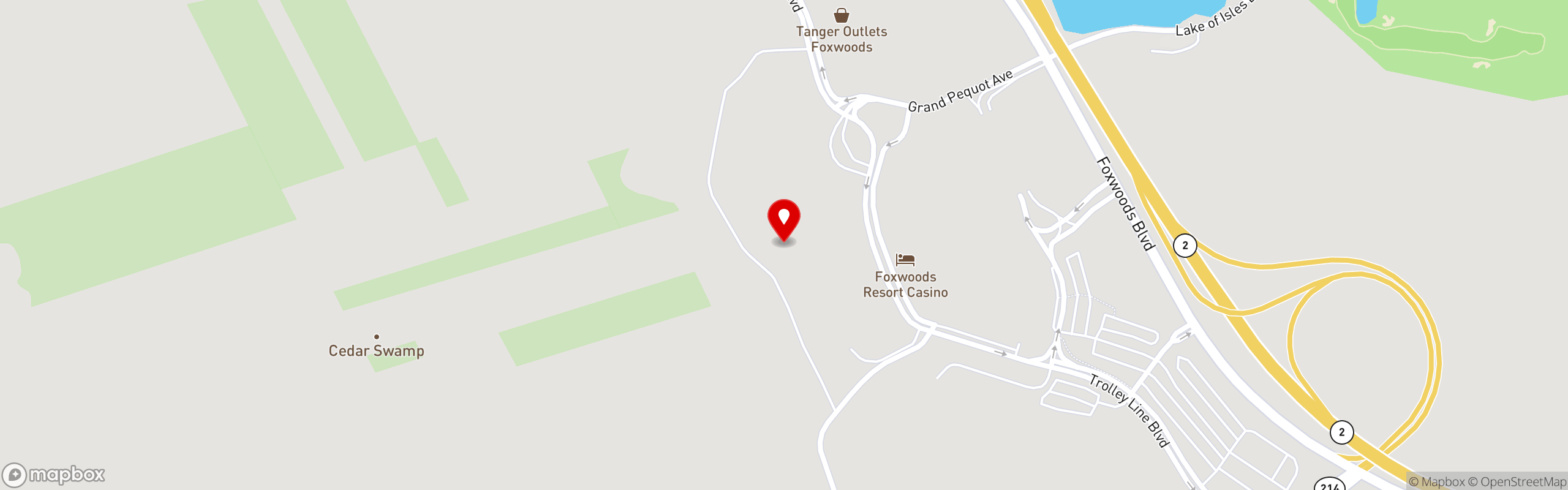 Street map pinning Sugar Factory in Foxwoods, CT