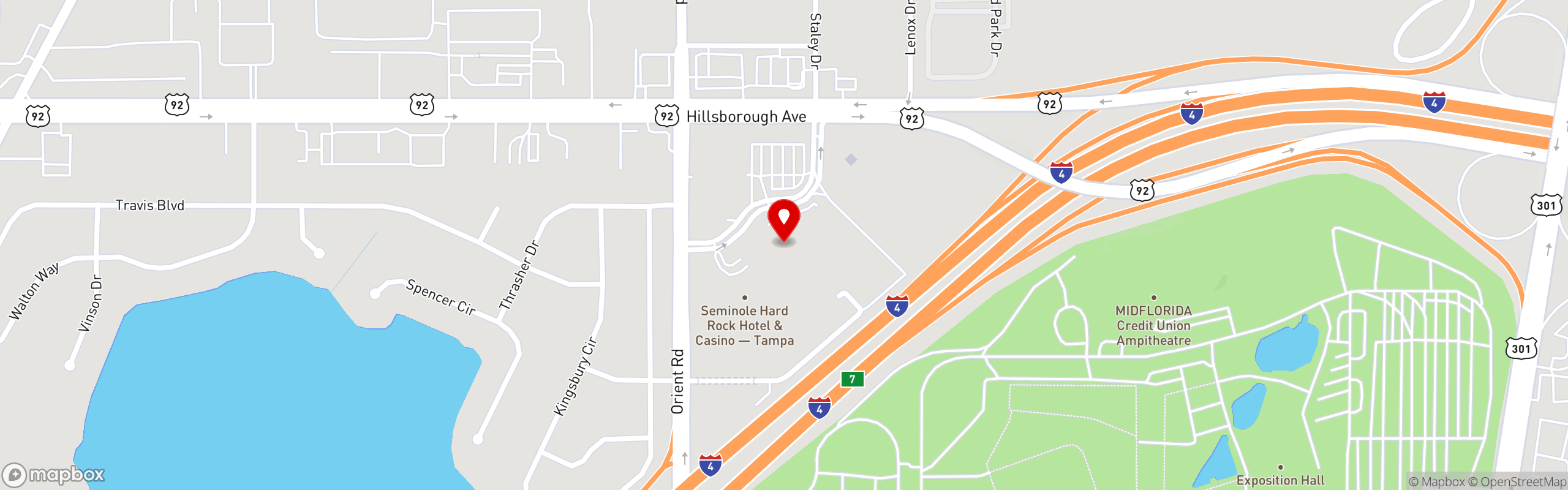 Street map pinning Sugar Factory in Tampa Bay, FL