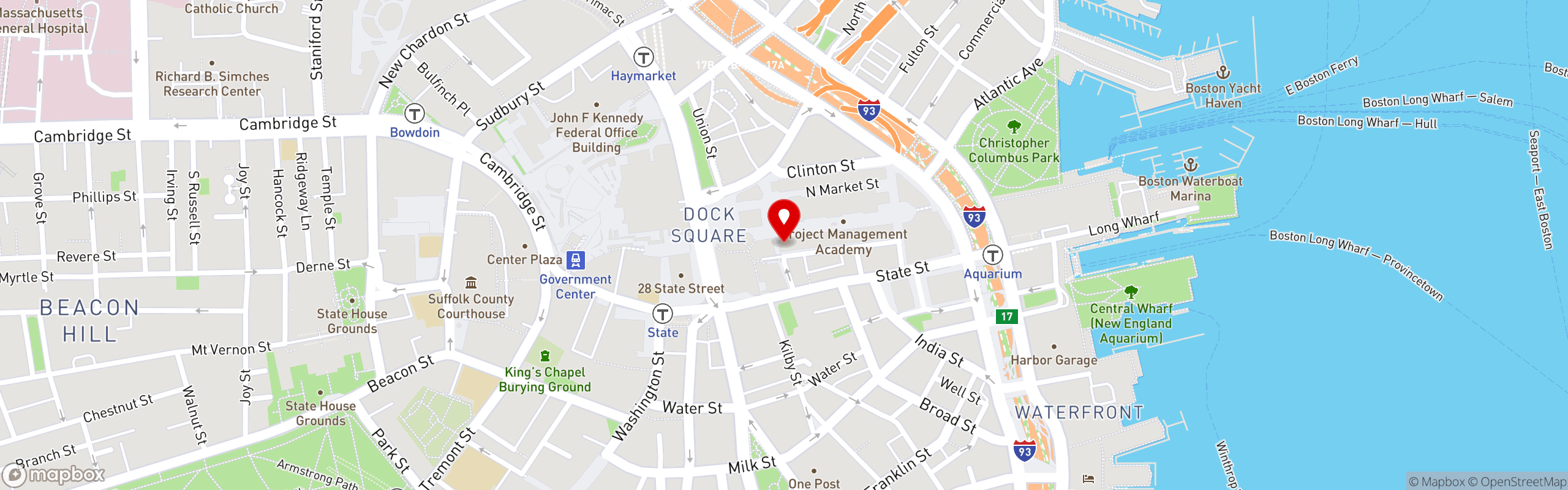 Street map pinning Sugar Factory in Boston, MA