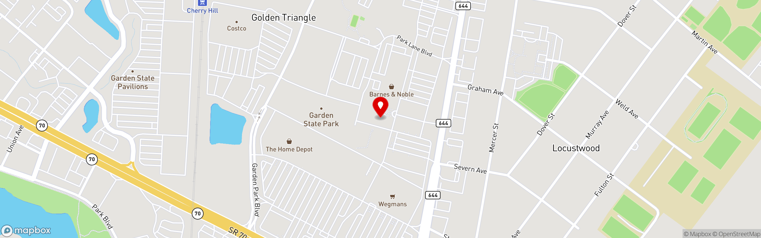 Street map pinning Sugar Factory in Cherry Hill, NJ