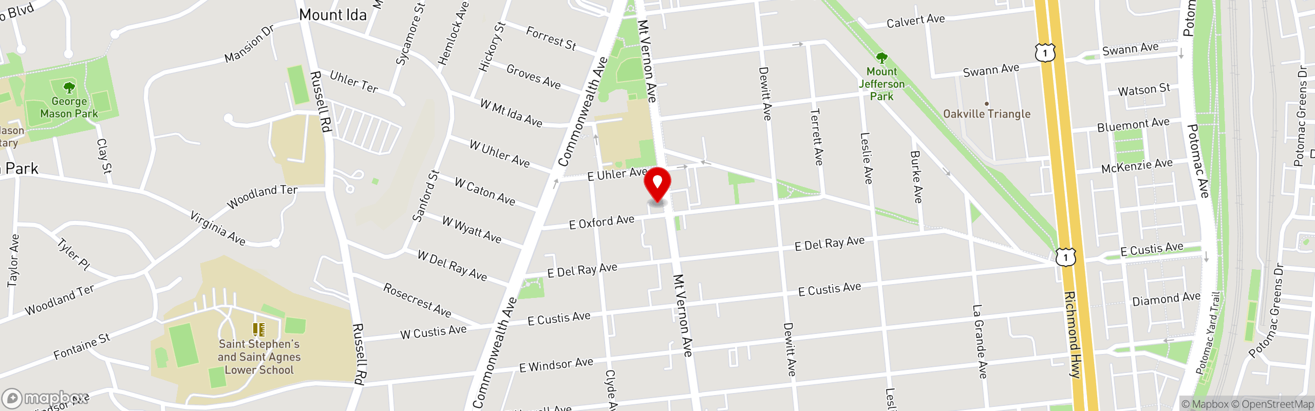 Street map pinning Taqueria el Poblano in Alexandria-Del Ray