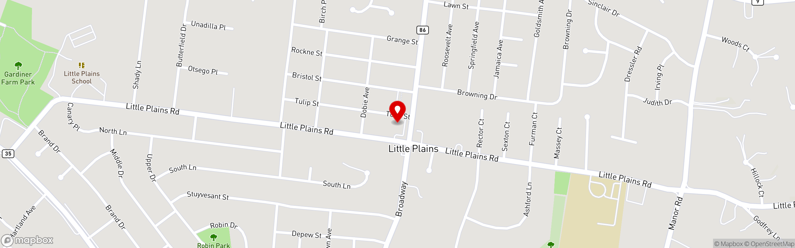 Street map pinning Rocco's Pizza & Catering in Huntington