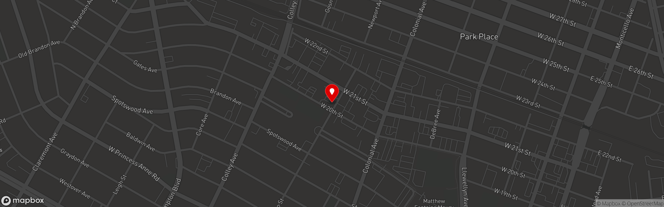 Street map pinning Redwood Smoke Shack Texas Inspired BBQ in Norfolk