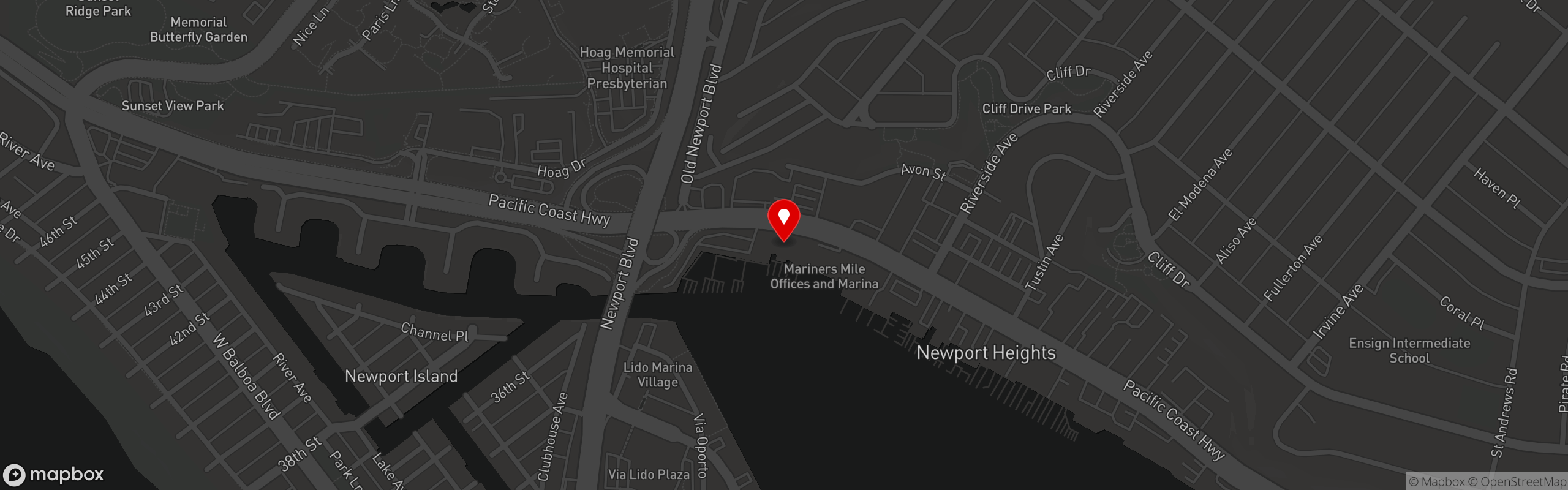 Street map pinning The Winery Restaurant in Newport Beach