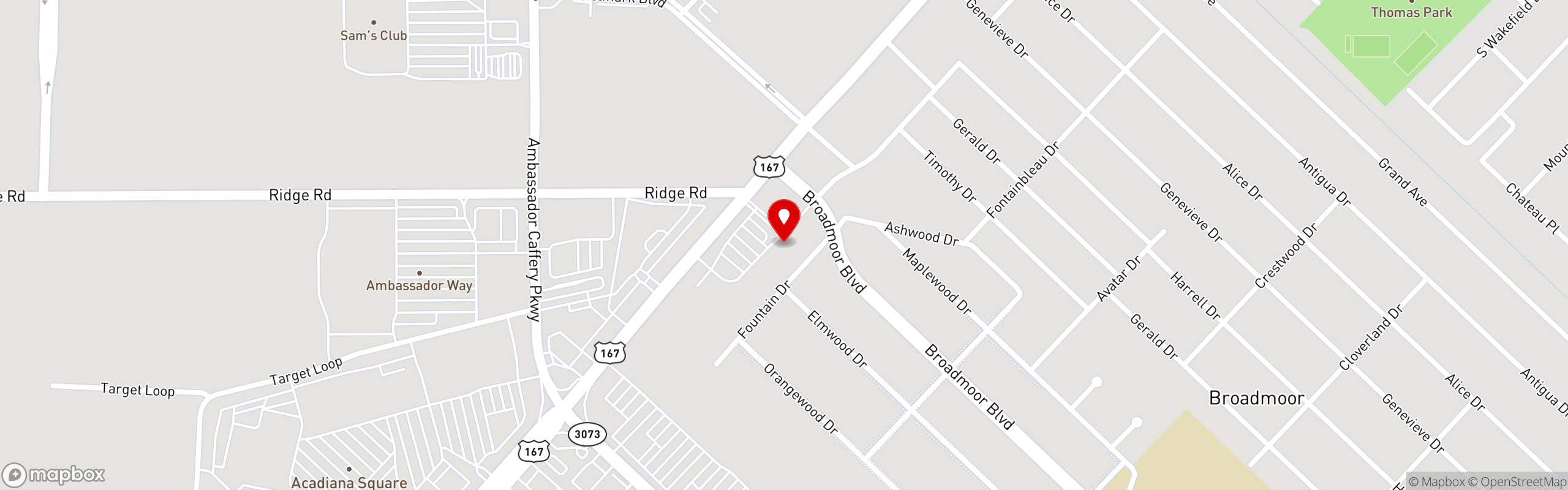 Street map pinning Pizza Artista in Lafayette