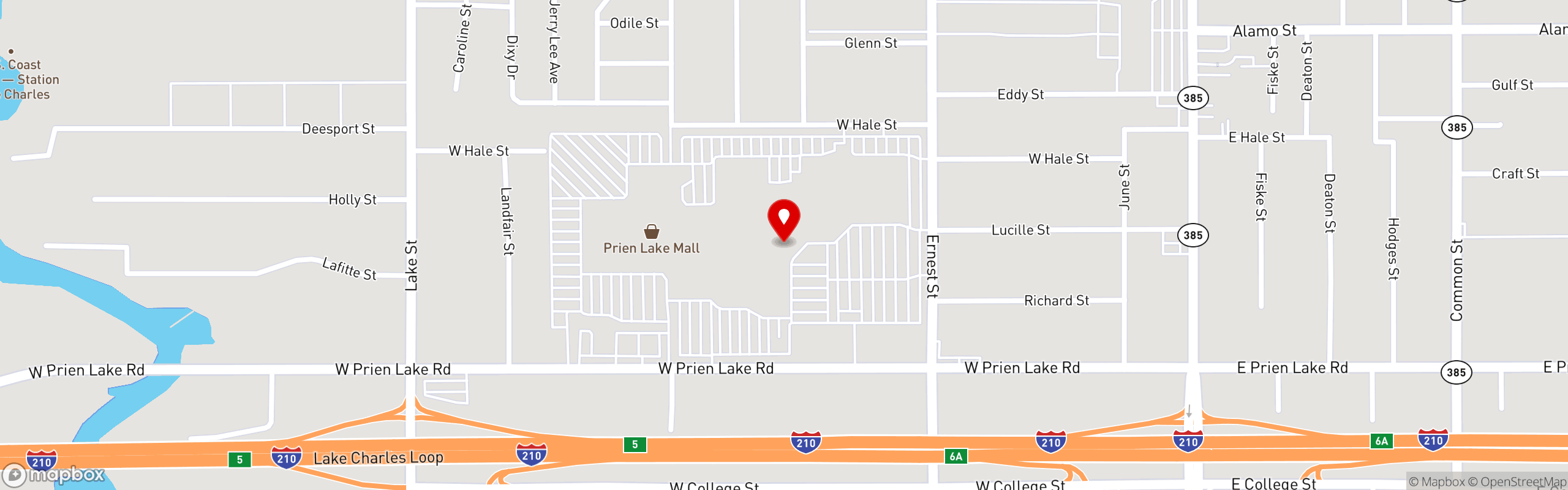 Street map pinning Pizza Artista in Lake Charles