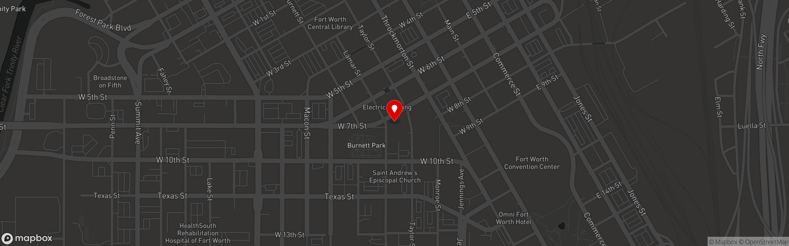 Street map pinning Jon Smith Subs in Fort Worth, TX