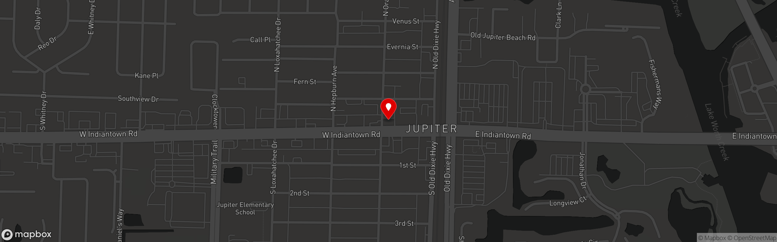 Street map pinning Jon Smith Subs in Jupiter, FL