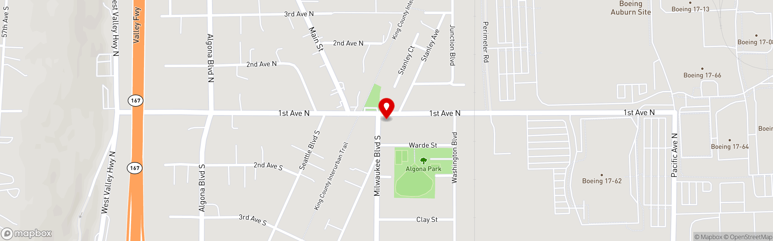 Street map pinning Tacos El Tajin in Algona, WA