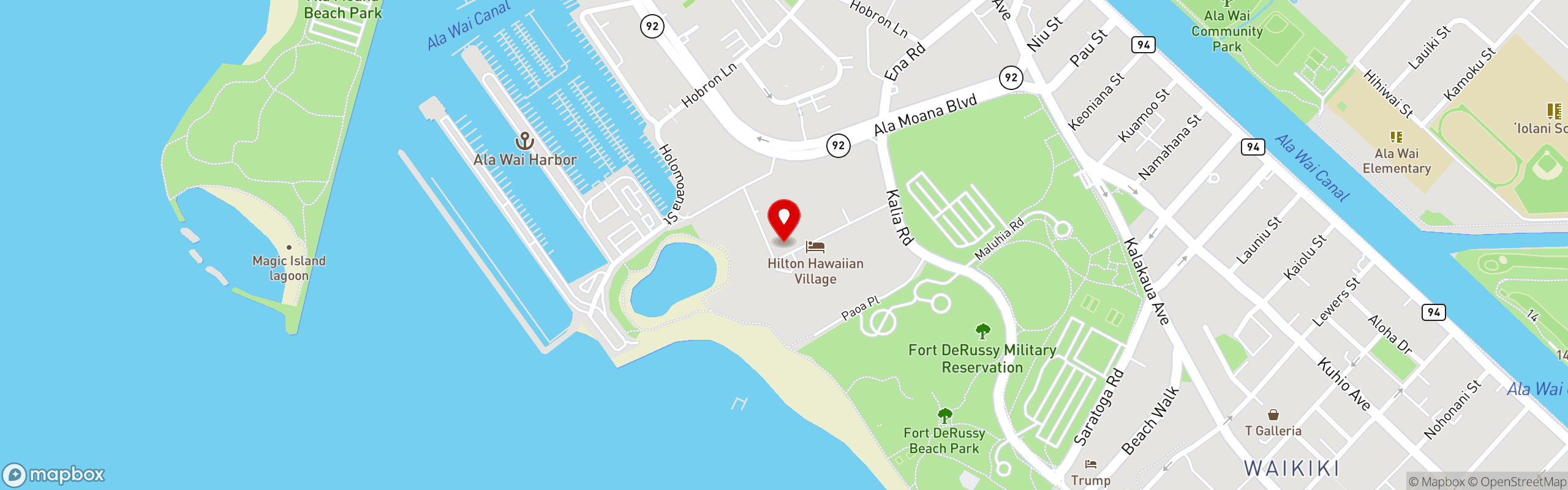 Street map pinning Round Table Pizza - Hilton Hawaiian Village in Round Table Pizza