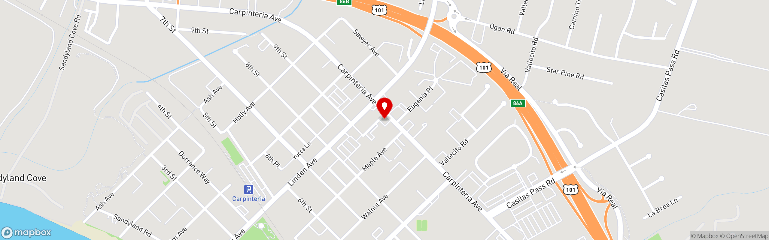 Street map pinning Rincon Brewery in Carpinteria