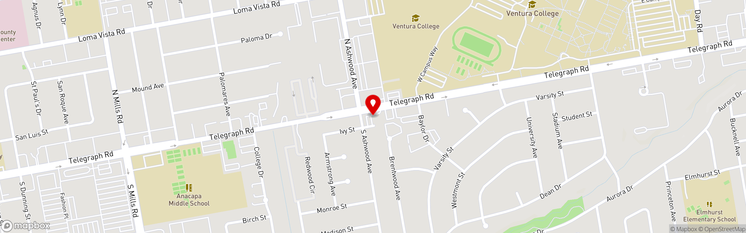 Street map pinning Rincon Brewery in Ventura