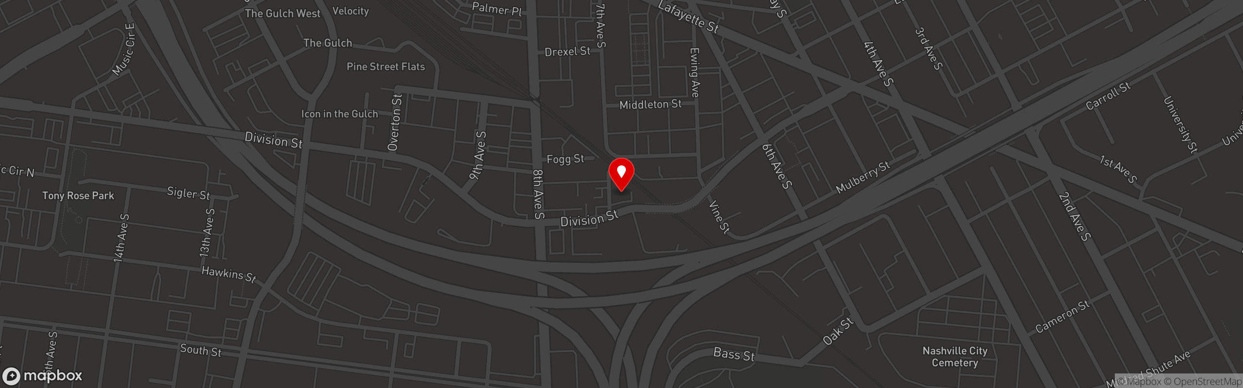 Street map pinning Federales Nashville in Federales Tacos & Tequila - Nashville