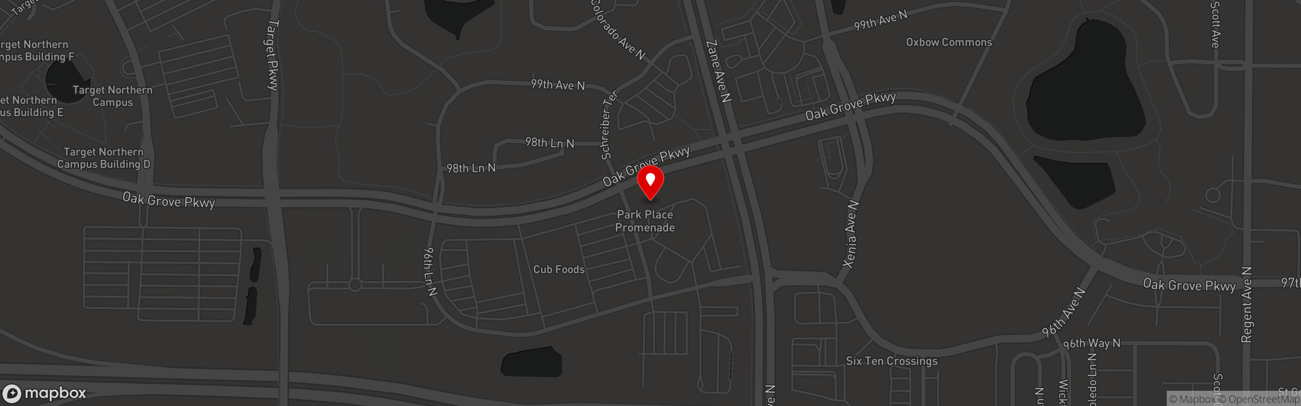Street map pinning MC's Tap House in Brooklyn Park