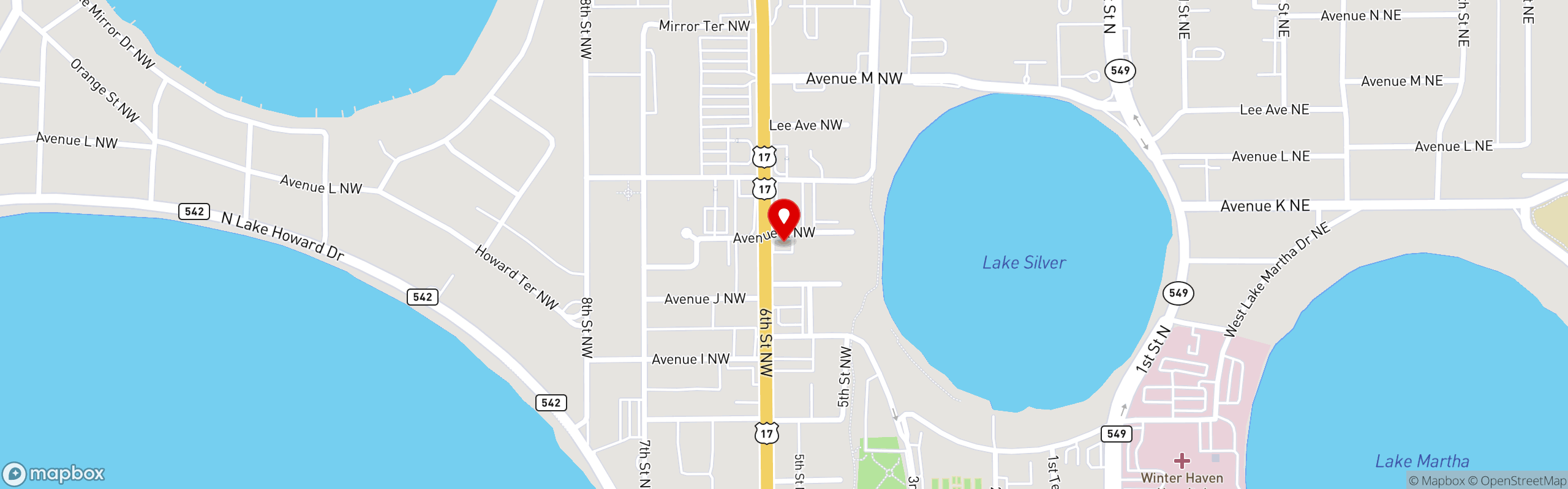 Street map pinning ANF Gyros & Grill in Winter Haven