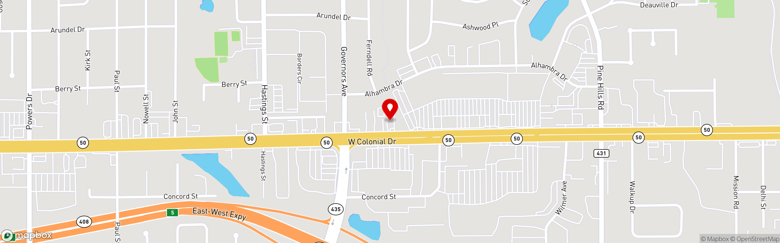 Street map pinning ANF Gyros & Grill in Colonial Drive Orlando