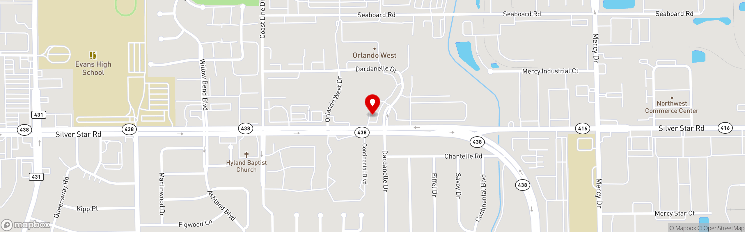 Street map pinning ANF Gyros & Grill in Silver Star Orlando