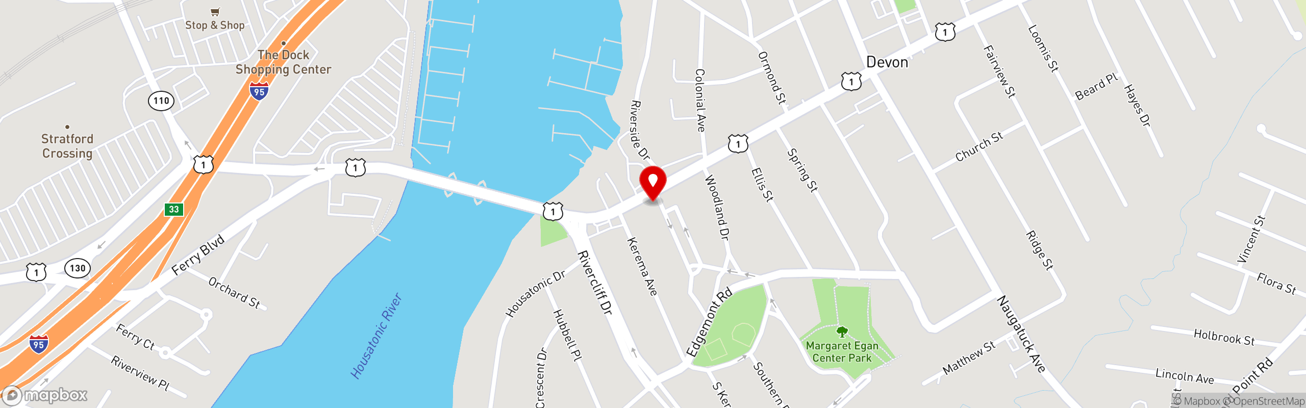 Street map pinning Bridge House in Milford