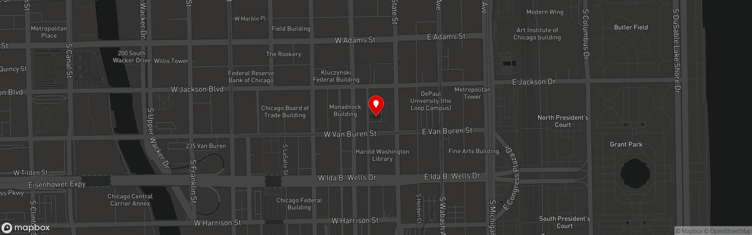 Street map pinning Panchos Rooftop Cantina in Chicago