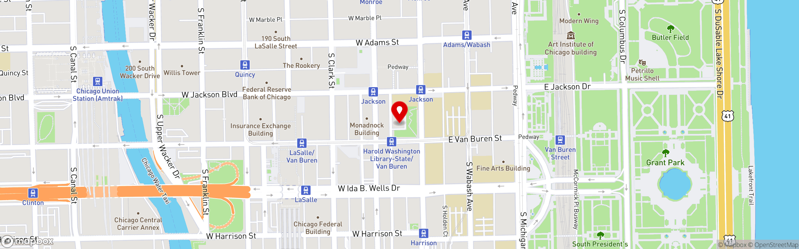 Street map pinning Panchos Rooftop Cantina in Chicago