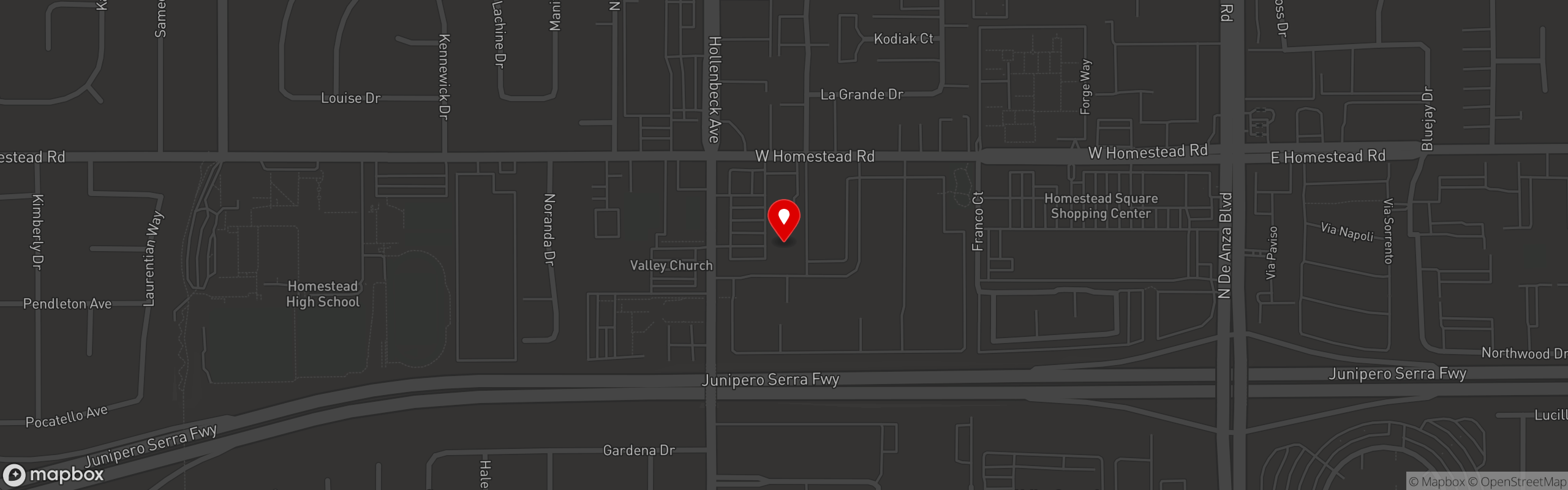 Street map pinning Homestead Bowl & The X Bar in Homestead Bowl & The X Bar