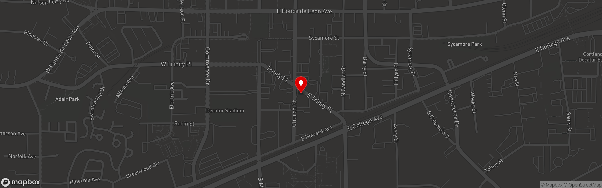 Street map pinning Twain's Brewpub & Billiards in Decatur