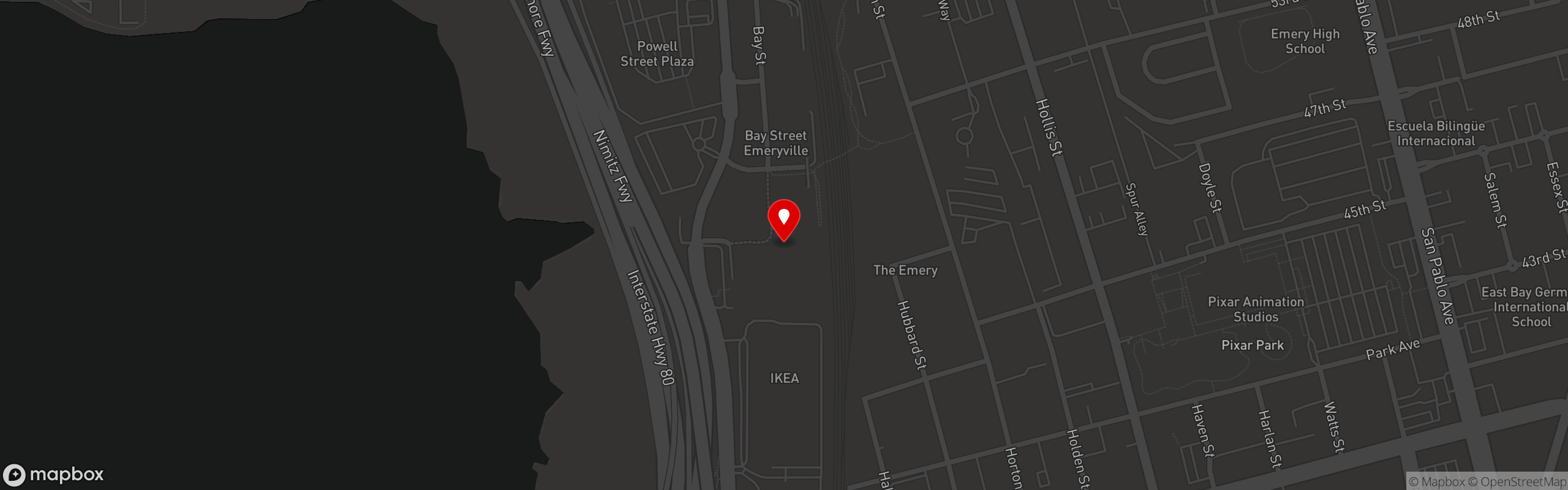 Street map pinning Uchiwa Ramen in Emeryville, CA